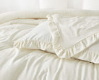 Chezmoi Collection Nora 2-Piece Ruffled Edge Trim Soft Washed Microfiber Comforter Set (Twin, Ivory)