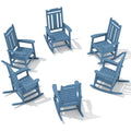 Serwall Outdoor Rocking Chair Blue Set Of 6, All Weather Patio Rocking Chair, Hdpe Poly Rocking Chair For Adults, Heavy Duty Front Porch Rocker