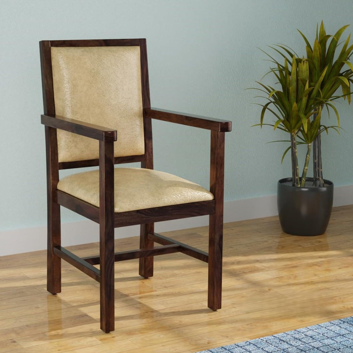 Woodlab Furniture Sheesham Wood Armchairs Outdoor Sofa Chairs For Living Room Dining Chair For Home (Walnut Finish)