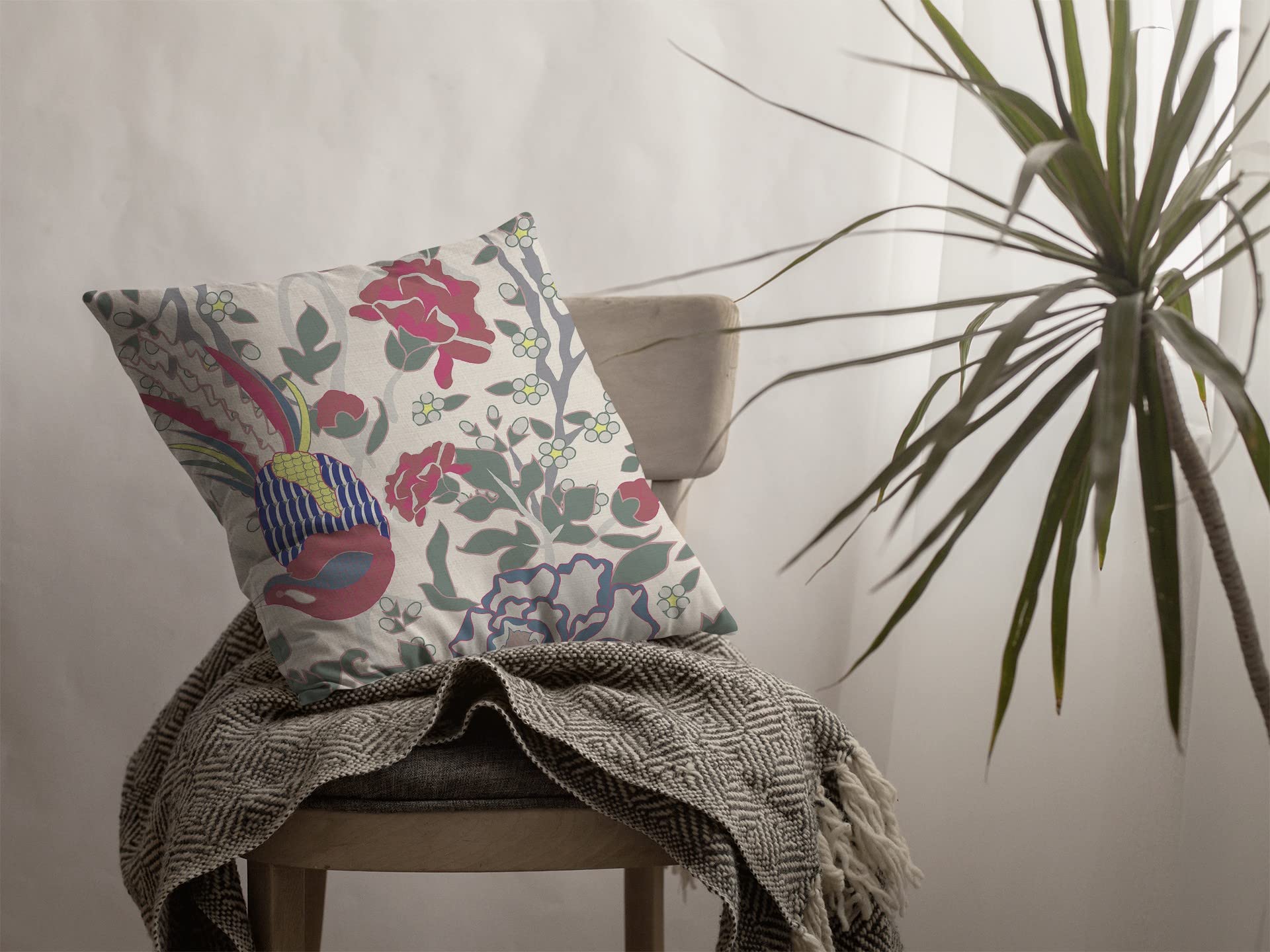 HomeRoots Burgundy On White 18â€ Pink Sage Peacock Suede Throw Pillow