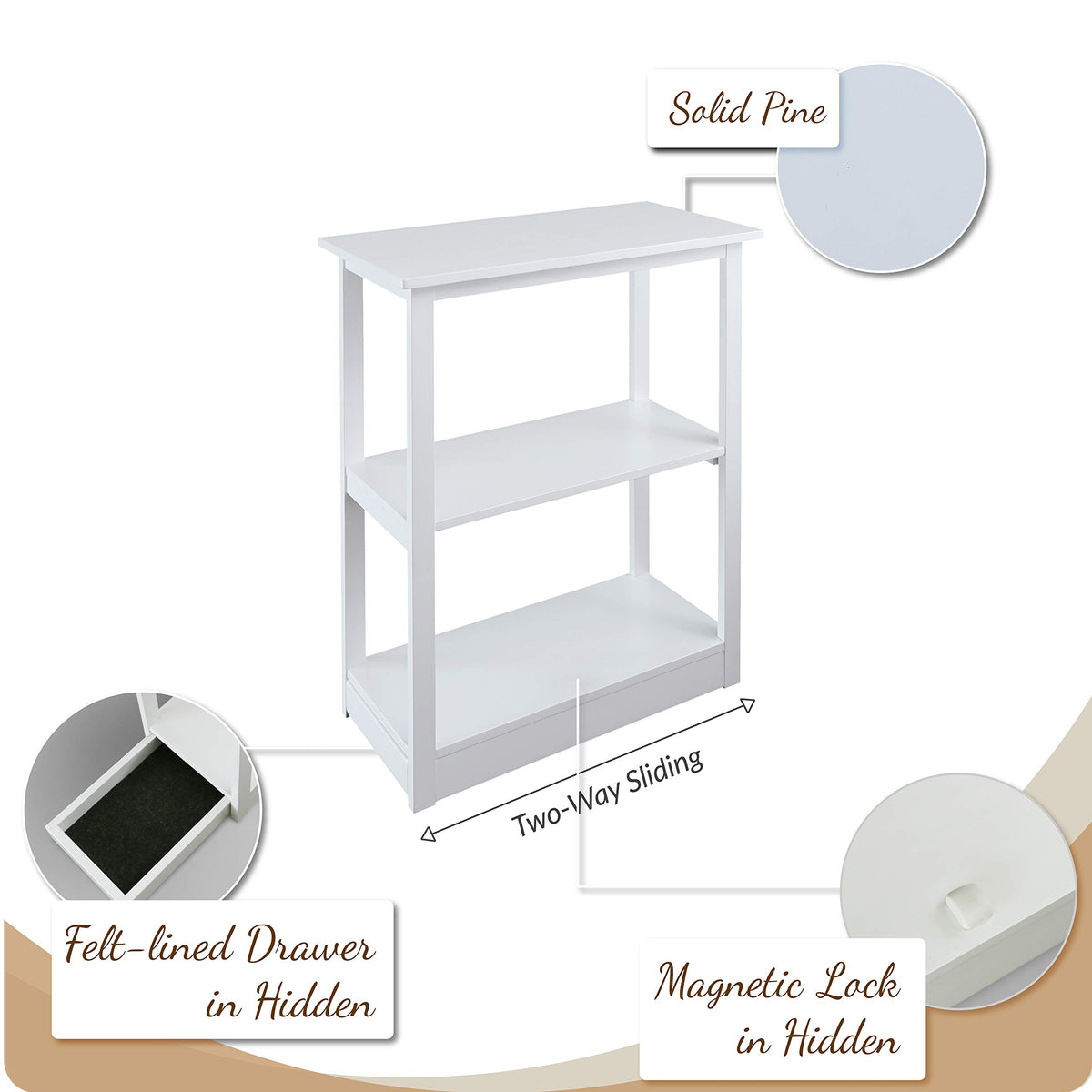 Casual Home Adams Bookcase With Concealed Sliding Track, Concealment Furniture