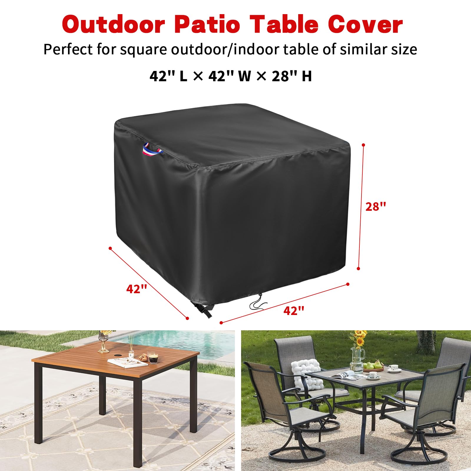 Patio Table Cover, 42 Inch Square Outdoor Table Cover, Waterproof Protective Covers Patio Furniture Covers-42 X 42 X 28 Inch