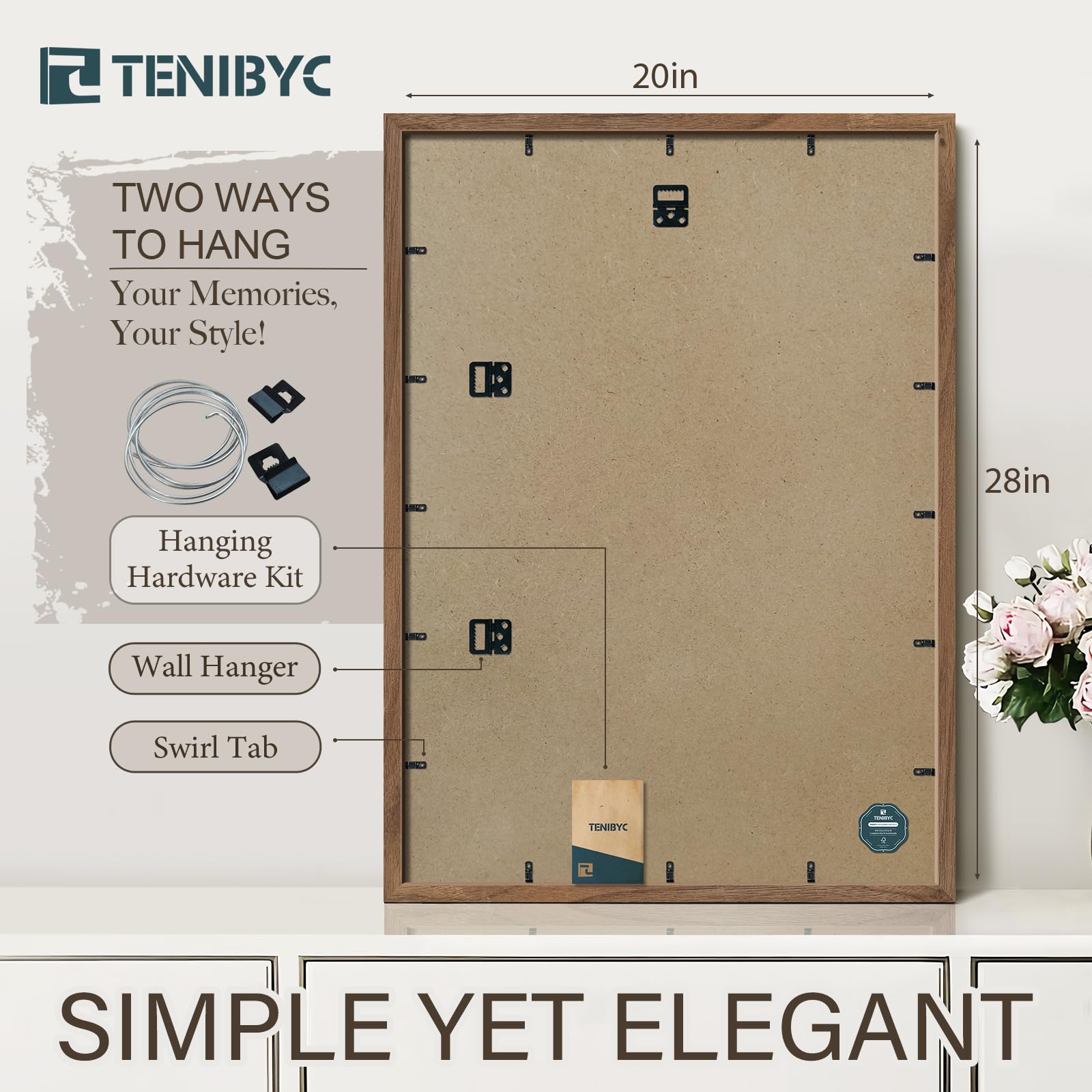 Tenibyc 20X28 Walnut Poster Frame 3 Pack - Natural Brown, Solid Wood Picture Frame, Wall Gallery Frame