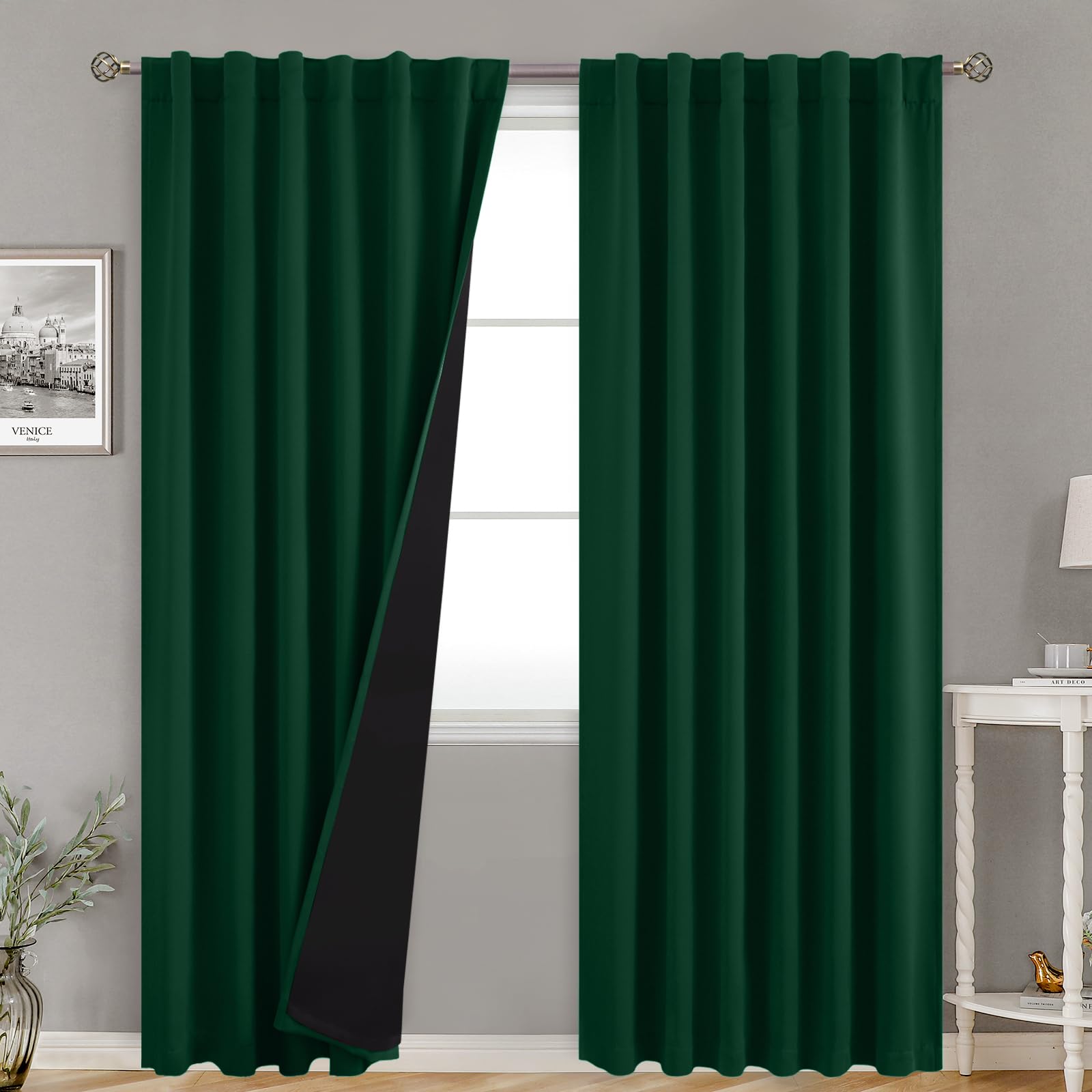 Bgment 100% Thermal Insulated Blackout Curtains 95 Inches Long With Liner, Rod Pocket And Back Tab Double Layer Noise Reduce Roo