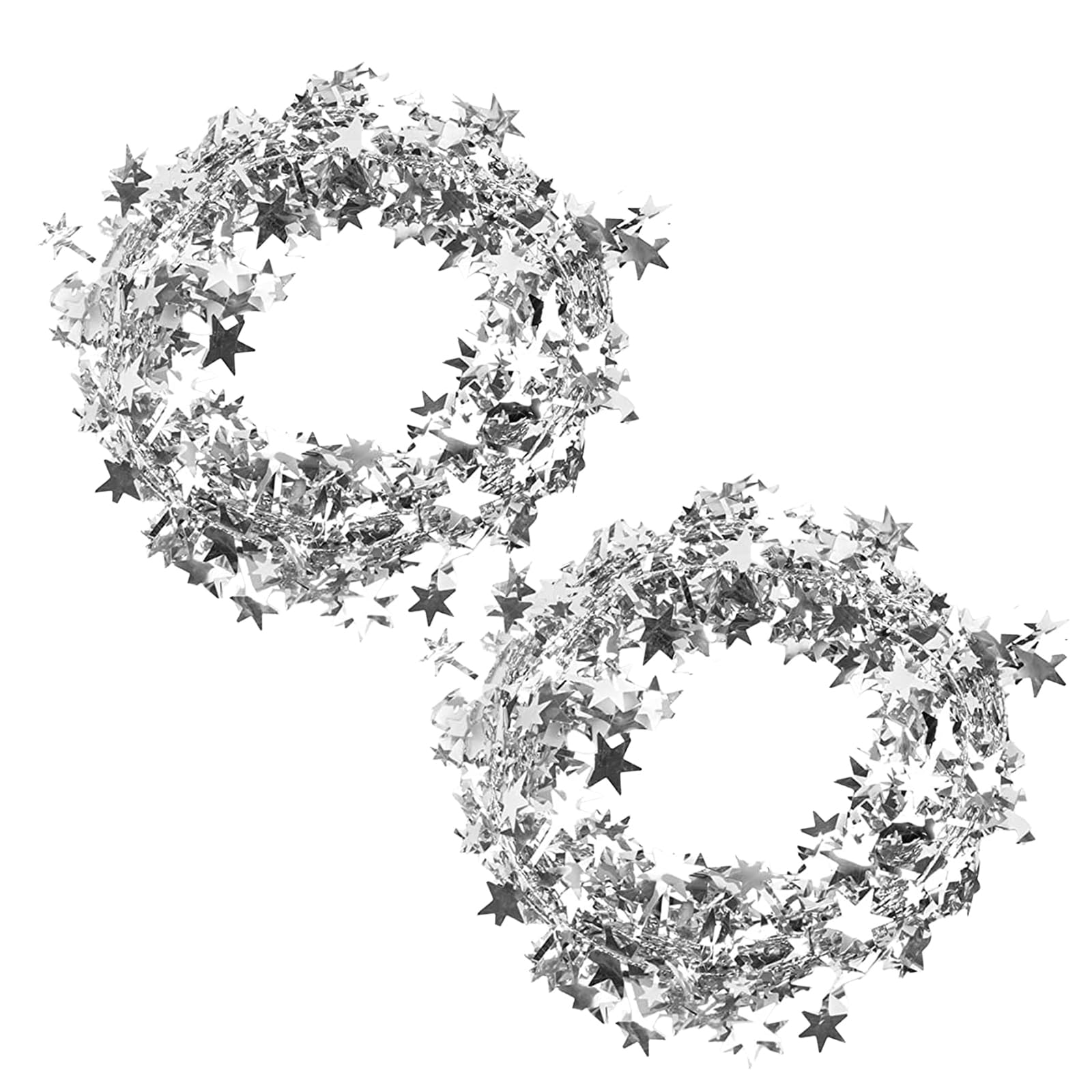 Framendino, 2 Rolls of Silver Star Tinsel Garlands with Wire Sparkly Stars 50 Ft for Christmas Tree Home Wedding Birthday Party 