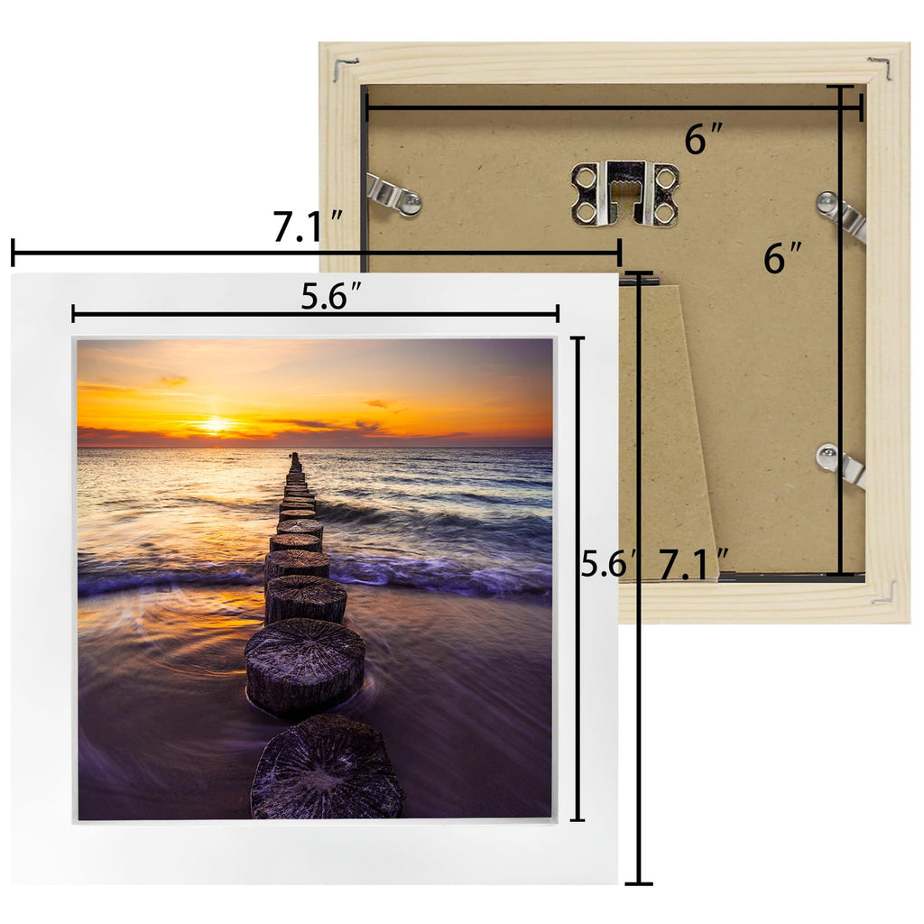 Lekaiya 6X6 White Picture Frames Set Of 2, Square Solid Wood Photo Frame For Tabletop Or Wall Mounting