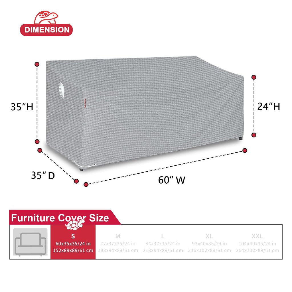 Turtle Life Patio Sofa Cover, Outdoor Heavy Duty Durable Uv Water Resistant Anti-Fading Loveseat Cover With 2 Upgrade Air Vents And 2 Buckles, Gray, 60' W X 35' D X 35' H