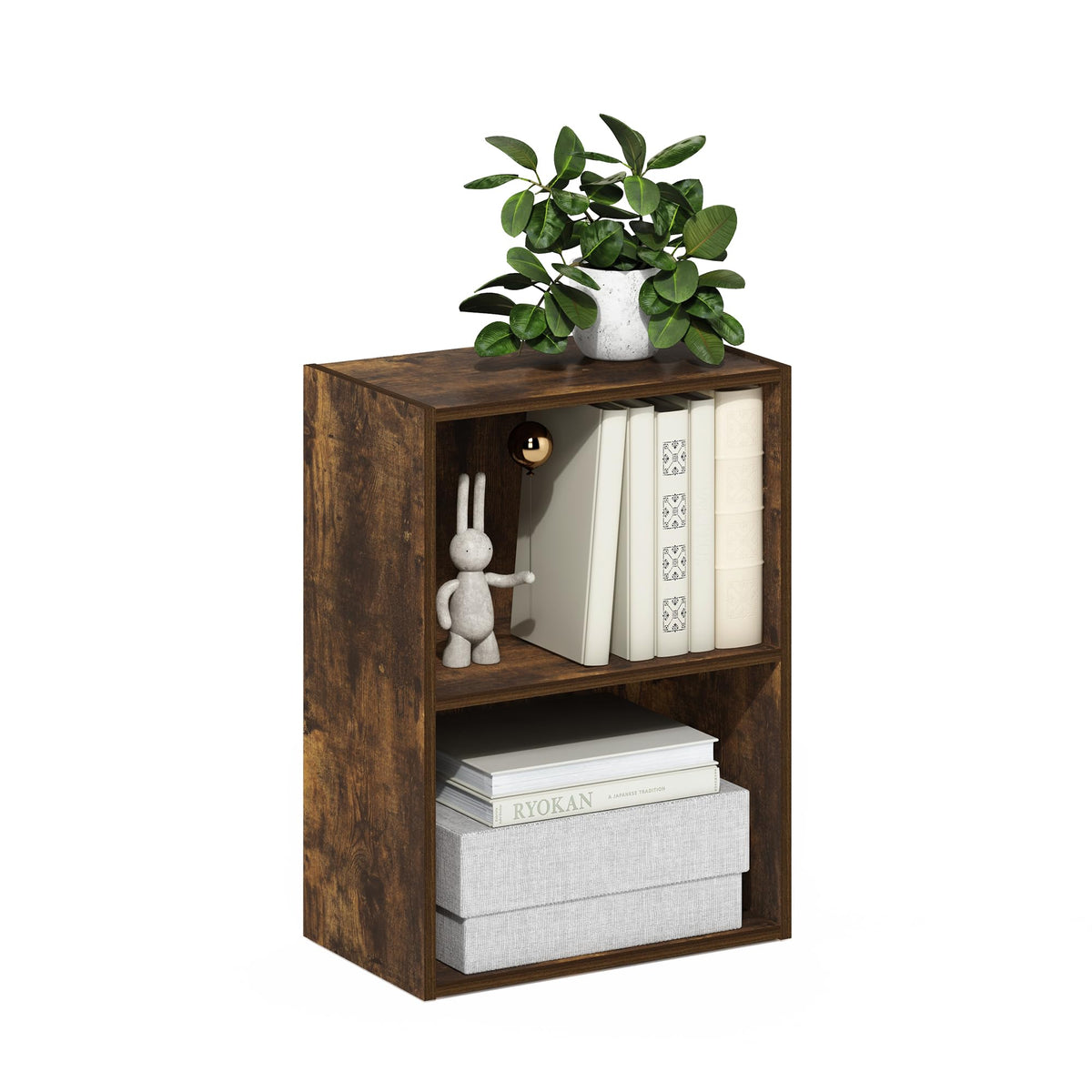 Furinno Luder 2-Tier Open Shelf Bookcase, Amber Pine