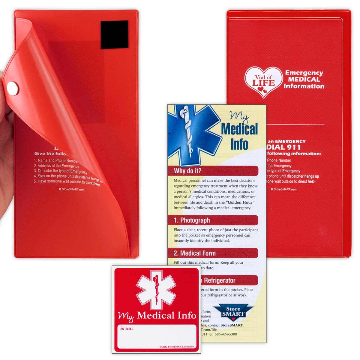Storesmart - Vial Of Life 10-Pack - Magnetic Easy Open - Magnetic Back - Red - Volmcp502Mb-R-10