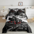 Retro Train Boys Bedding Set Queen Size,Black Red Old Train Car Comforter Set Rail Transportation Vehicles Quilt Set For Kids Gi