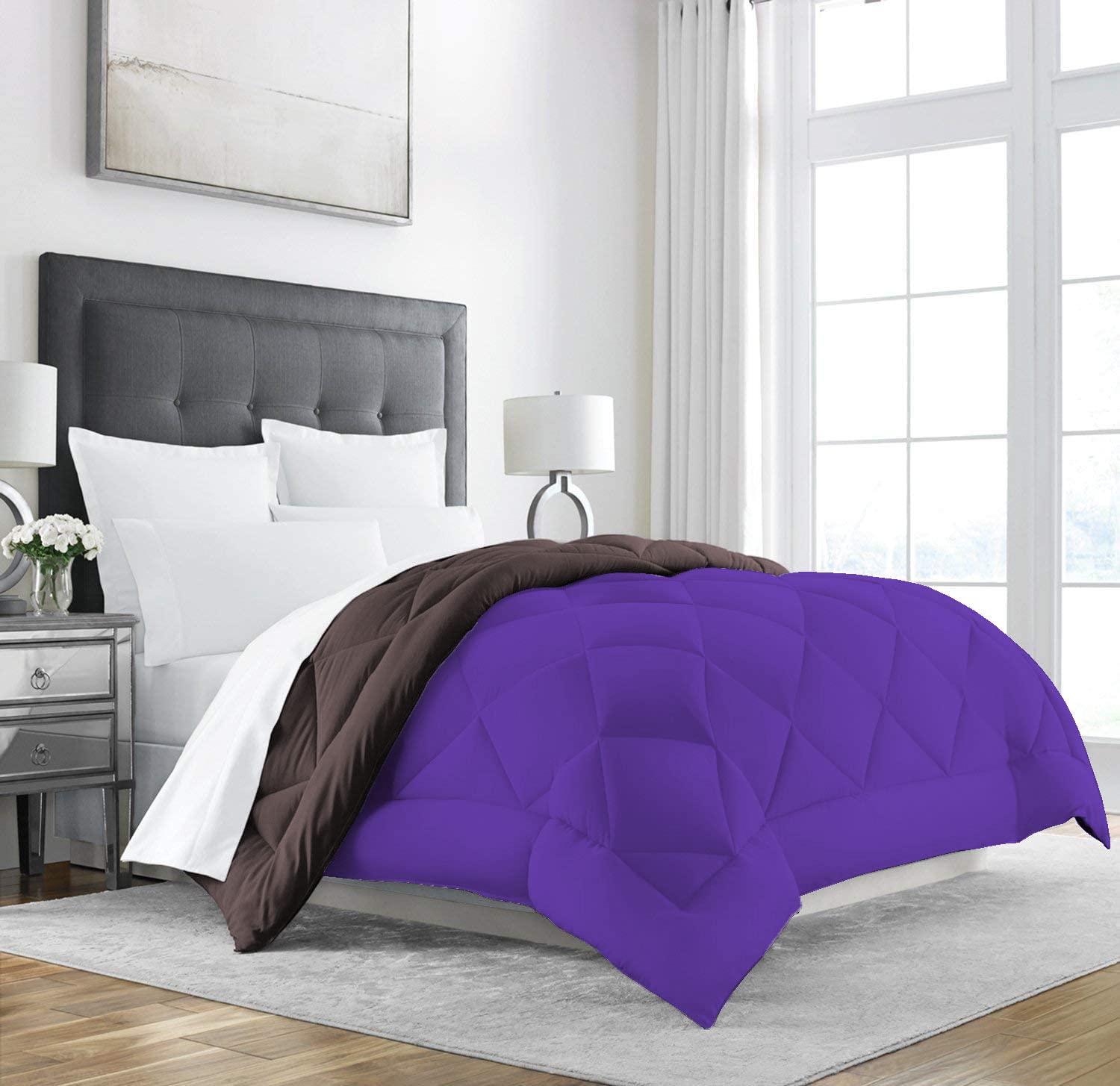 Texlux All Season Microfiber Reversable Duvet/Ac Comforter/Quilt  Brown Purple  Single Size 60 Inch X 90 Inch