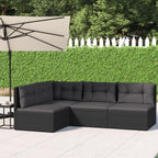 vidaXL 4 Piece Modern Patio Lounge Set - Outdoor Black Poly Rattan Furniture with Cushions, Weather Resistant, Durable Material, Adjustable Corner Sofa, Easy Assembly