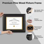 Golden State Art, 8.5X11 Diploma Frame, Solid Wood Black With Gold Trim Certificate Frame, 8.5X11 Inch Or 11X14 Diploma Without