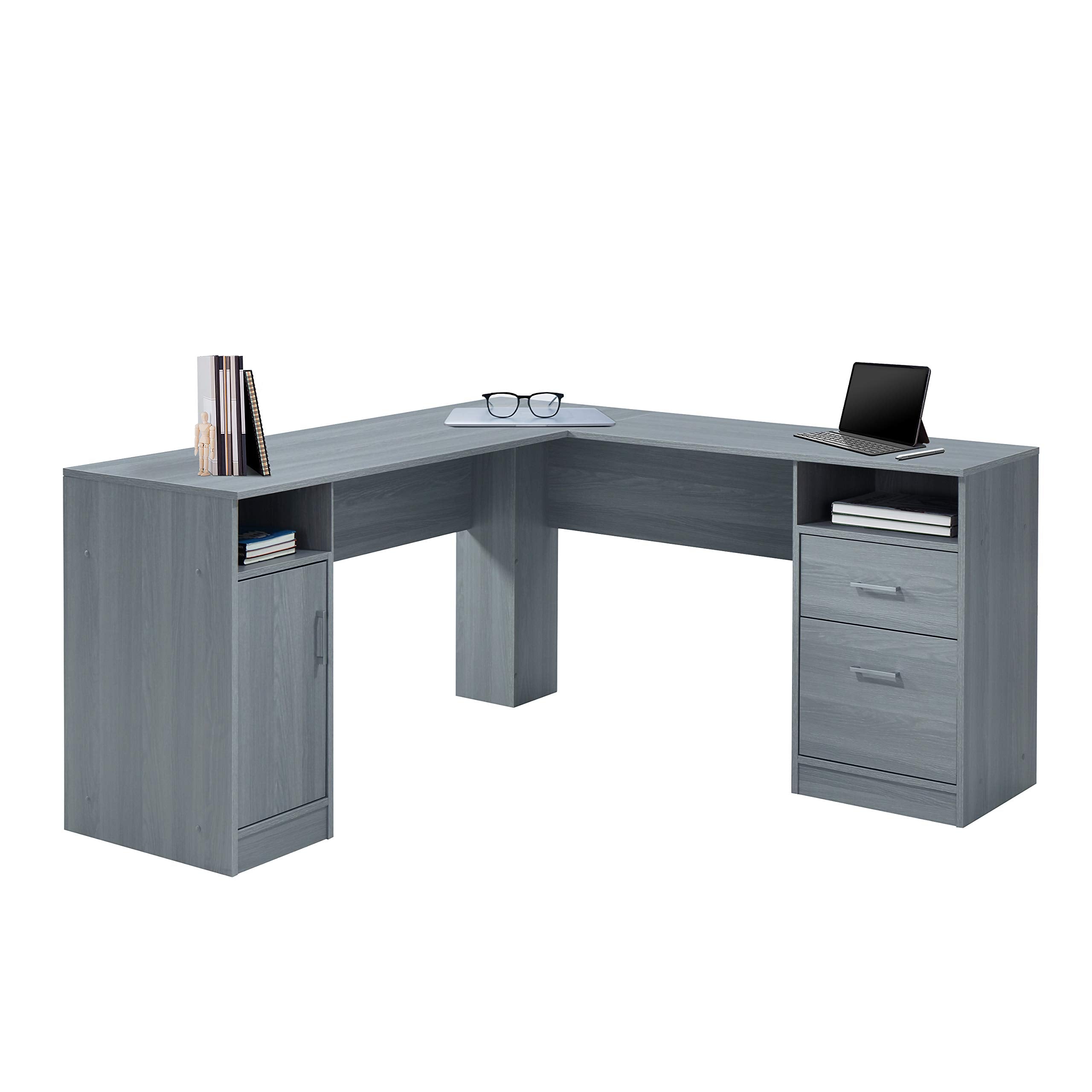 Techni Mobili Functional L-Shaped Computer Desk With Storage, L Is ?59.5" Wide X 59.5" Long, Grey