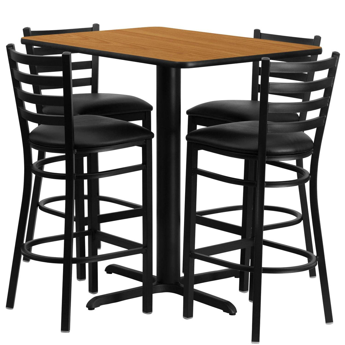 Flash Furniture 24''W x 42''L Rectangular Natural Laminate Table Set with 4 Ladder Back Metal Barstools - Black Vinyl Seat