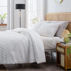Litanika White California King Comforter Set, 3 Pieces Cal King Oversized Chevron Tufted Boho Bedding Comforter Sets, Fluffy Bed