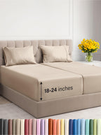 Extra Deep Pocket Split King Sheets - 5 Piece Breathable & Cooling Bed Sheets - Hotel Luxury Bed Sheet Set - Soft, Wrinkle Free & Comfy - Easily Fits Extra Deep Mattresses - Deep Pocket Wheat Sheets