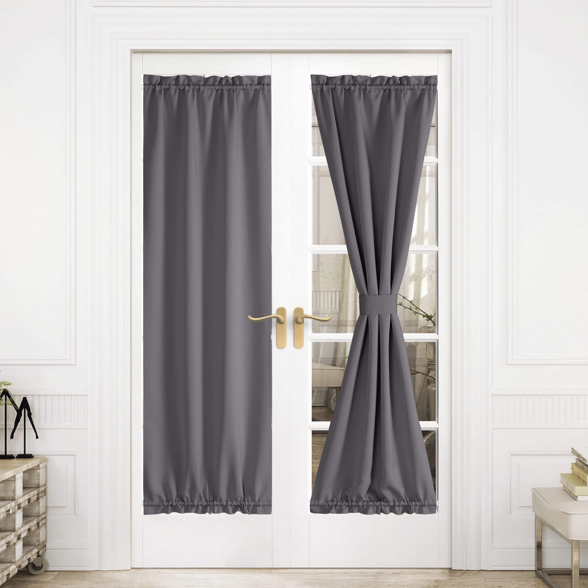 NICETOWN Blackout Rod Pockets Door/Window Curtain Back Door Side Panels for Privacy - 30W x 72L Blackout Thermal Insulated Class
