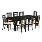 East West Furniture LGNI9-BLK-C 9 Piece Dining Room Furniture Set Includes a Rectangle Kitchen Table with Butterfly Leaf and 8 Linen Fabric Upholstered Chairs, 42x84 Inch, Black