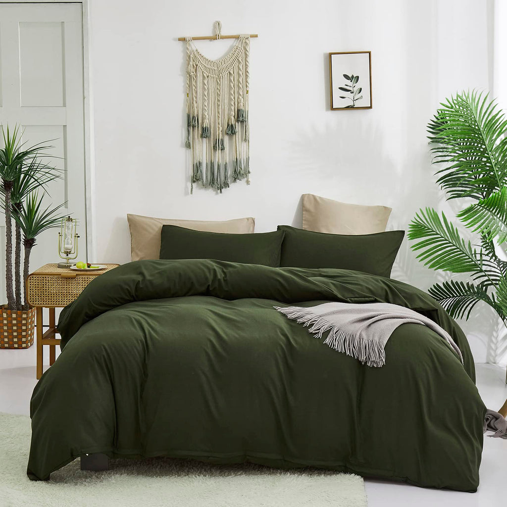 karever Army Green Comforter Set Deep Green Bedding Set Solid Green Comforter Set Men Breathable Dark Green Bedding Set Women So