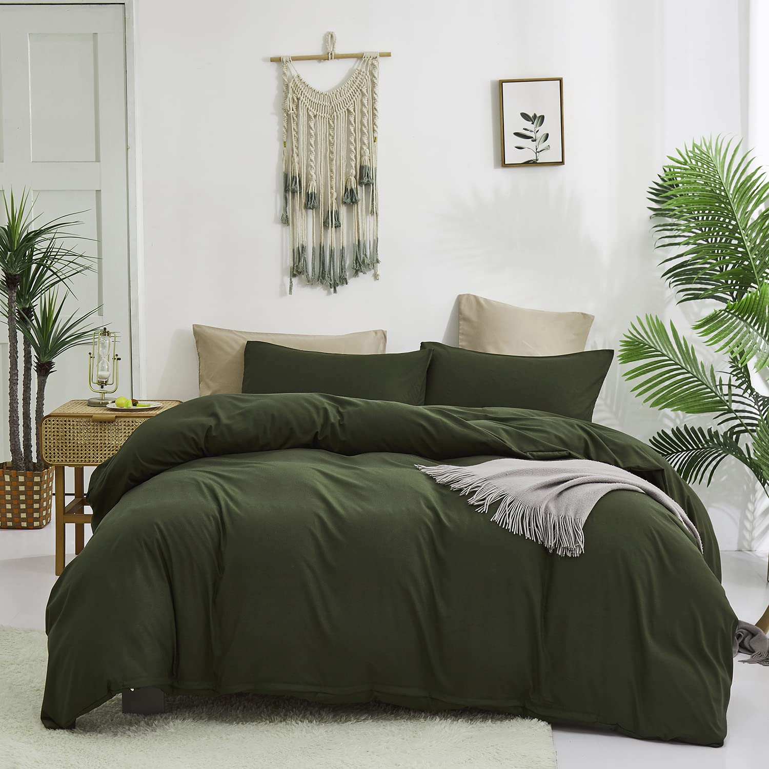 karever Army Green Comforter Set Deep Green Bedding Set Solid Green Comforter Set Men Breathable Dark Green Bedding Set Women So