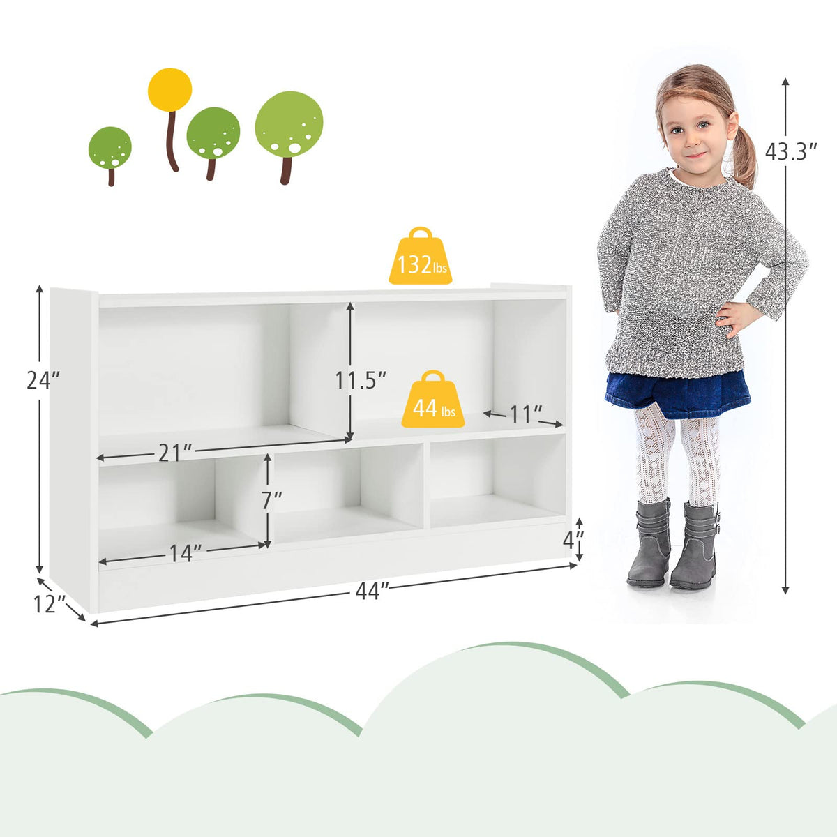 Honey Joy Kids Storage Organizer, 5-Section Wooden Display Shelf For Classroom, Playroom, Nursery, Kindergarten
