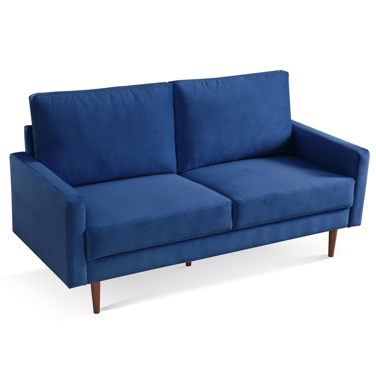 American Furniture Classics Blue 69 Inch Wide Upholstered Two Cushion Sofa with Square Arms Velvet, 69" x 32" x 37"