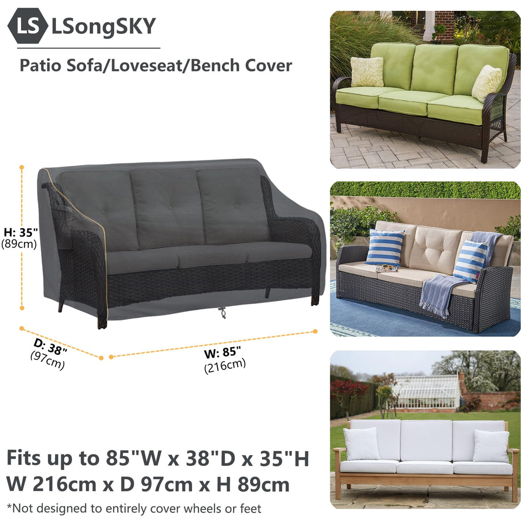 Lsongsky Patio 3-Seater Sofa Cover,Outdoor Couch Cover Fits Up To 85W X 38D X 35H Inches,100% Waterproof Heavy Duty Patio Furniture Covers,Black