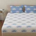 Huesland By Ahmedabad Cotton 144 Tc Cotton Bedsheets For King Size Bed With 2 Pillow Covers | Sunrise | White & Powder Blue