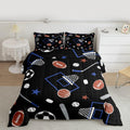 Feelyou Ball Sport Comforter Set Full Size Basketball Foorball Bedding Set for Kids Boys Girls Black Blue Duvet Quilt Sport Them