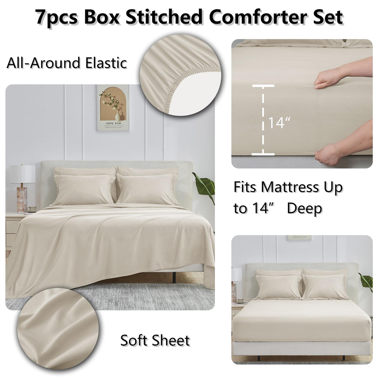 Cozylux Beige Comforter Set King 7 Pieces Cream Comforter Set Bed In A Bag Beige Bedding Sets King For All Season With Comforter, Flat Sheets, Fitted Sheet, Pillowcases & Shams