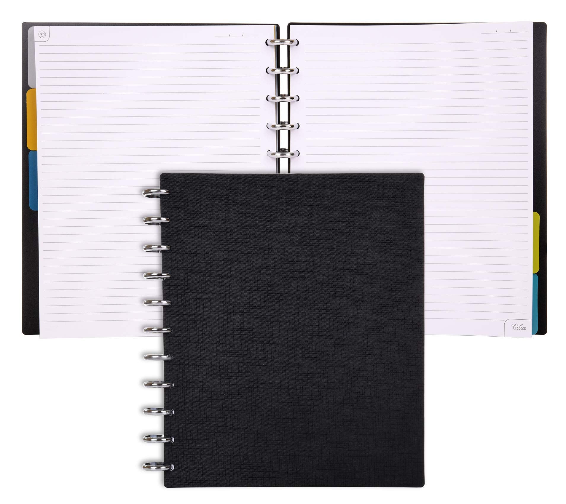 Talia Discbound Notebooks, Planner, Customizable, (Yblack W/Silver Discs, Junior (5.5In X 8.5In))