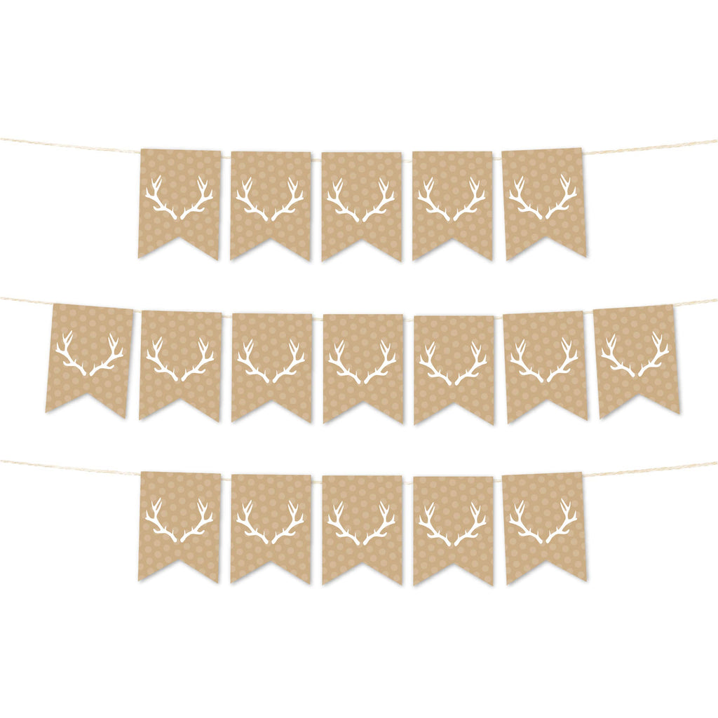 Andaz Press Hanging Pennant Party Banner with String, Tan Deer Antlers, 9-Feet, 1-Set, Decor Paper Decorations, Includes String