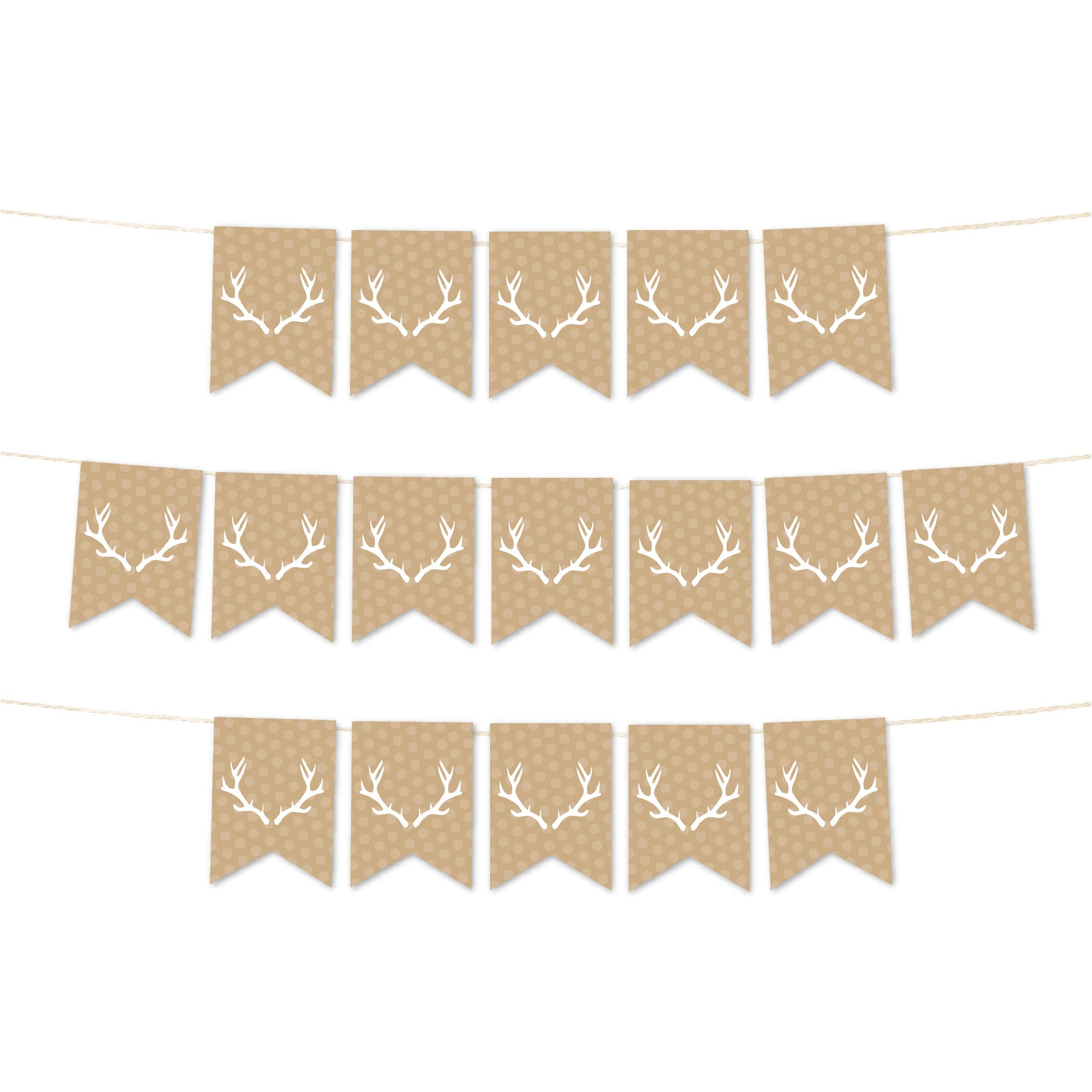 Andaz Press Hanging Pennant Party Banner with String, Tan Deer Antlers, 9-Feet, 1-Set, Decor Paper Decorations, Includes String