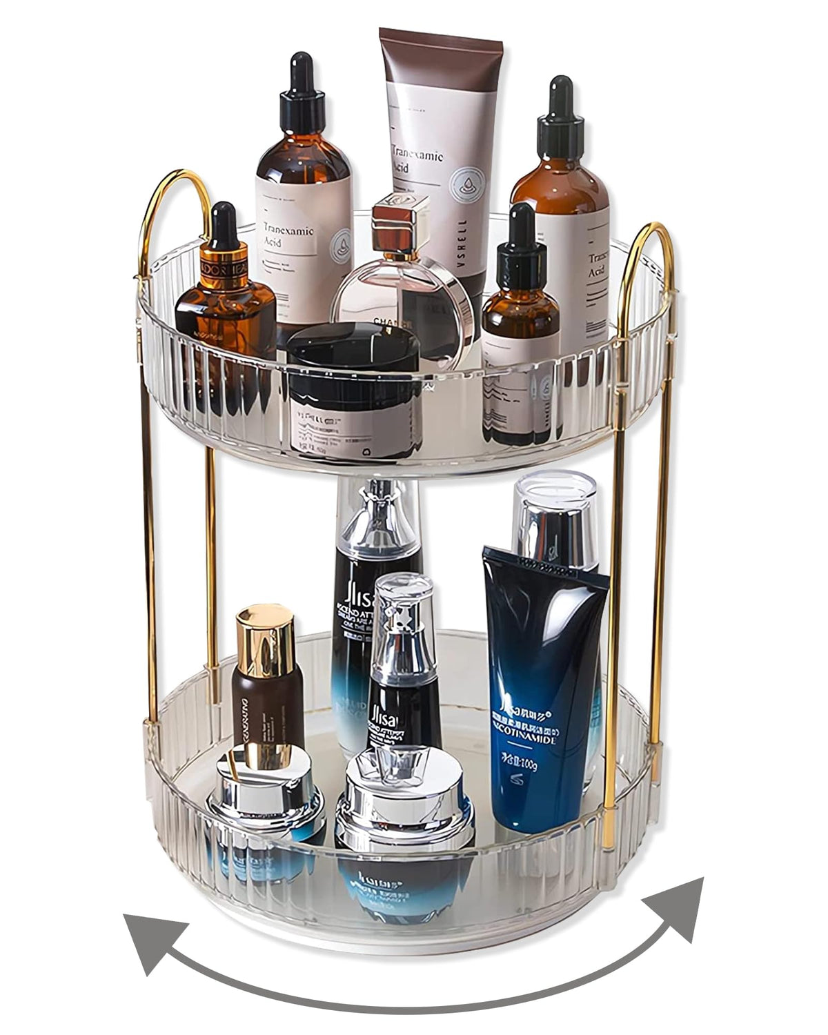 Asayuee 360 Rotating Makeup Organizer,2 Tier Large Capacity Make Up Organizers And Storage,Skincare Perfume Vanity Organizers,Ba