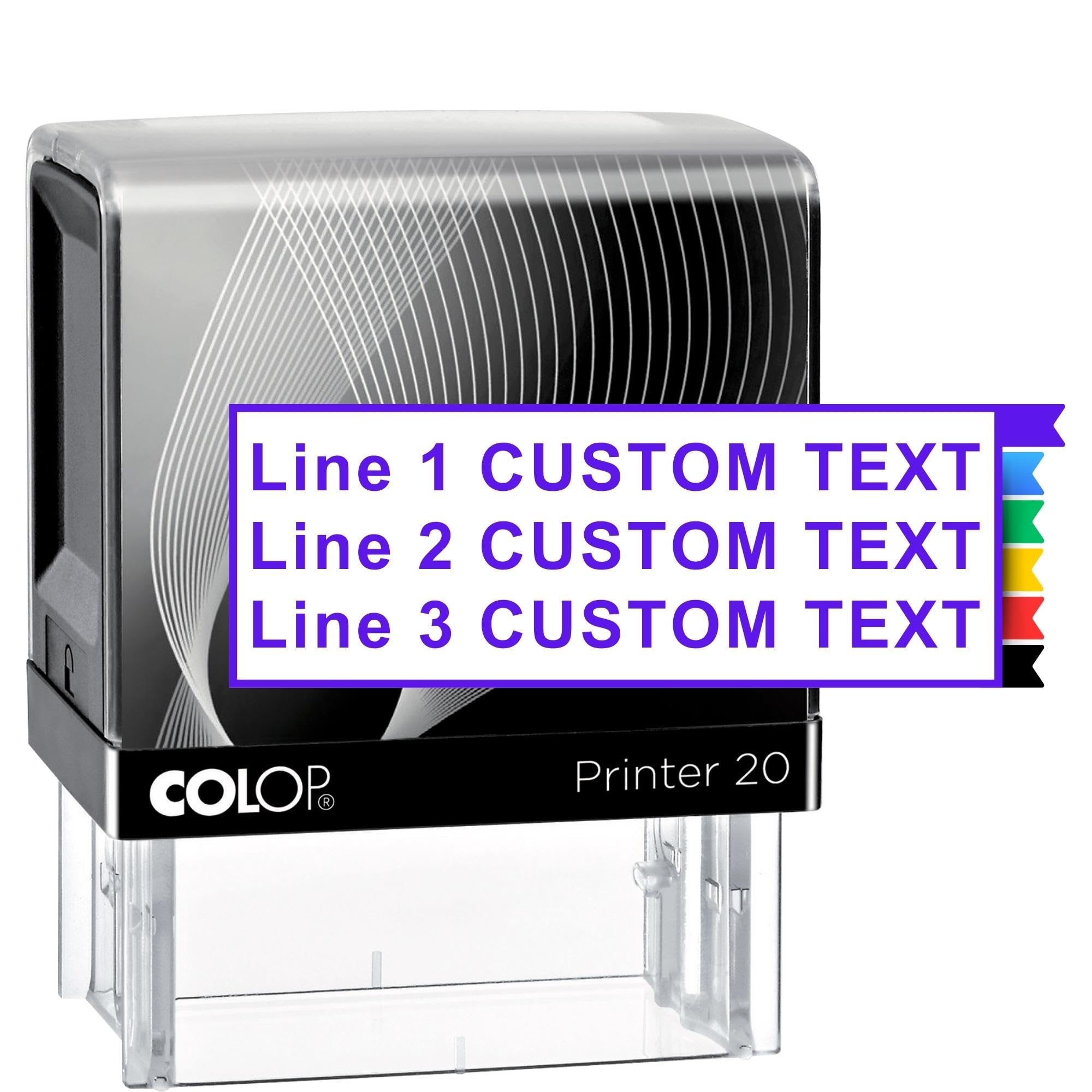 Stampbee Small Size Custom Stamp - Up To 3 Lines Of Personalized Text, 6 Ink Colors & Many Fonts, Self Inking Business Stamp, Pe