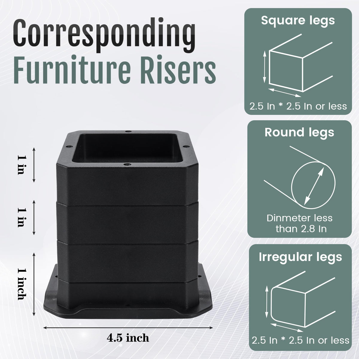 Btsd-Home Adjustable Bed Risers 1 Or 2 Inch Heavy Duty 8 Pack Furniture Risers Dorm Bed Risers Table Desks Legs Extenders Blocks
