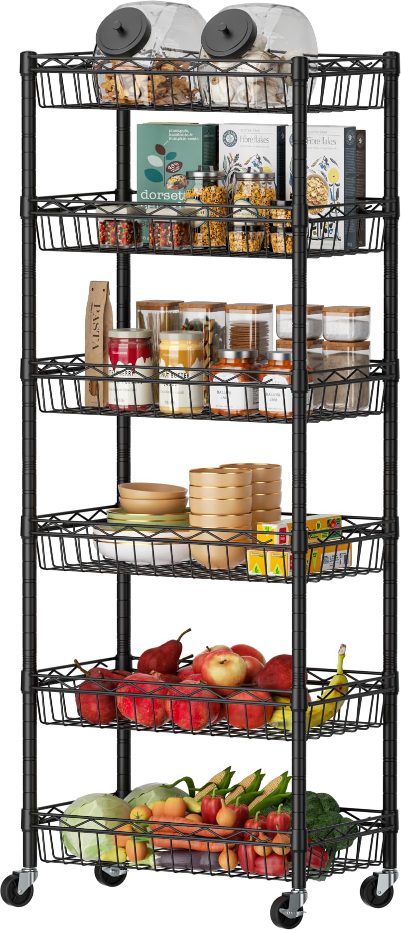 SINGAYE 6 Tier Shelf Wire Shelving Adjustable Storage Shelves Basket Rack