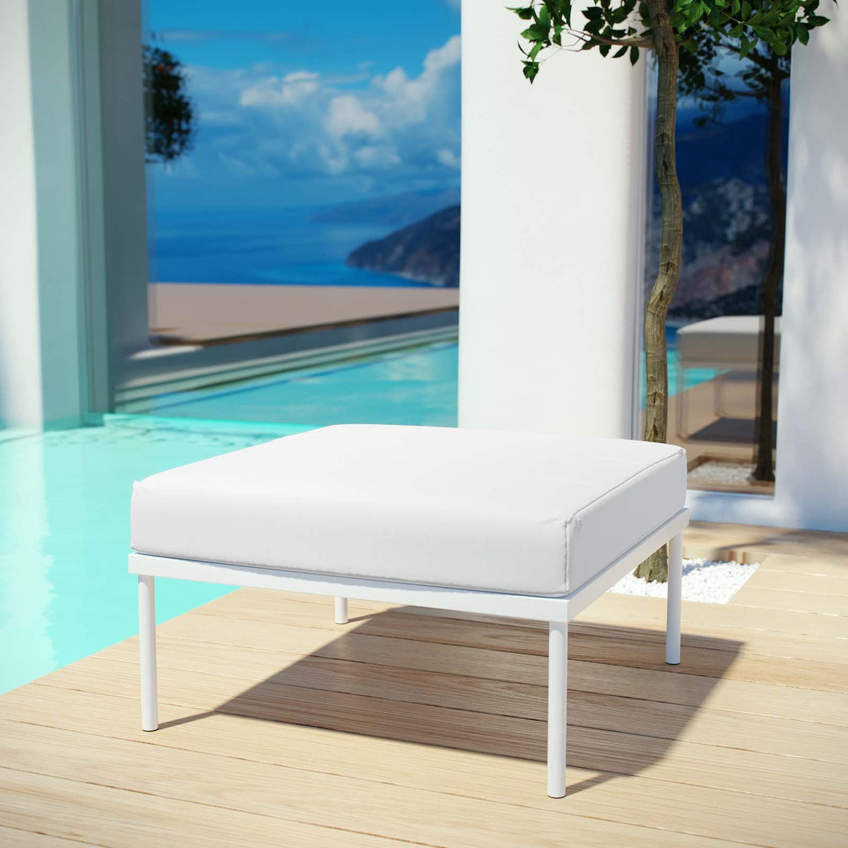 Modway Harmony Aluminum Outdoor Patio Ottoman with Cushion in White White