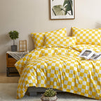 Clothknow Plaid Comforter Set Queen 3Pcs Yellow White Grid Bedding Comforter Sets Yellow White Queen Comforter Light Yellow Quee