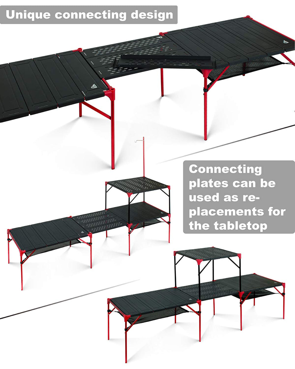 Iclimb Extendable Folding Table Large Tabletop Area Ultralight Compact With Hollow Out Tabletop And Carry Bag For Camping Backpacking Beach Concert Bbq Party, Three Size (Black - Xl)