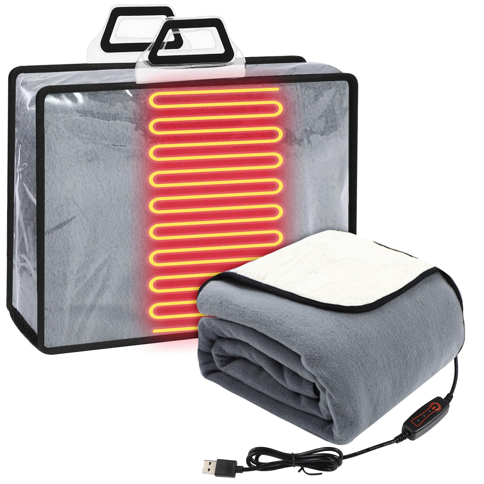 Glooglitter USB Heated Blanket 50x60 Large Heating Throw Electric 5v Powered with Timer Function and Temperature Controller for 