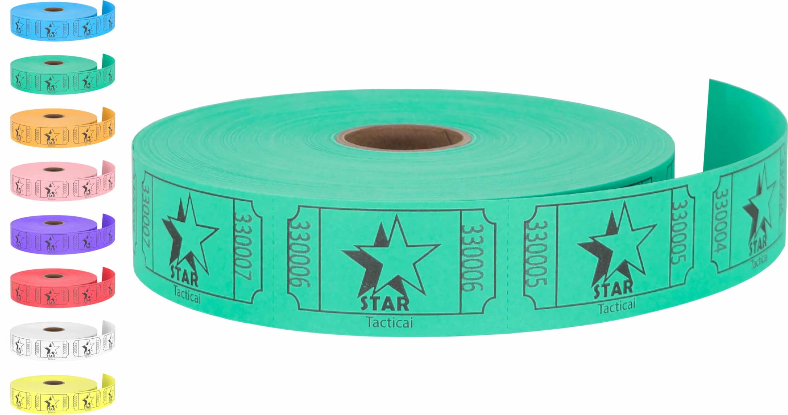 Tacticai 1000 Raffle Tickets, Star, Green (8 Color Selection), Single Roll, Ticket For Events, Entry, Class Reward, Fundraiser &