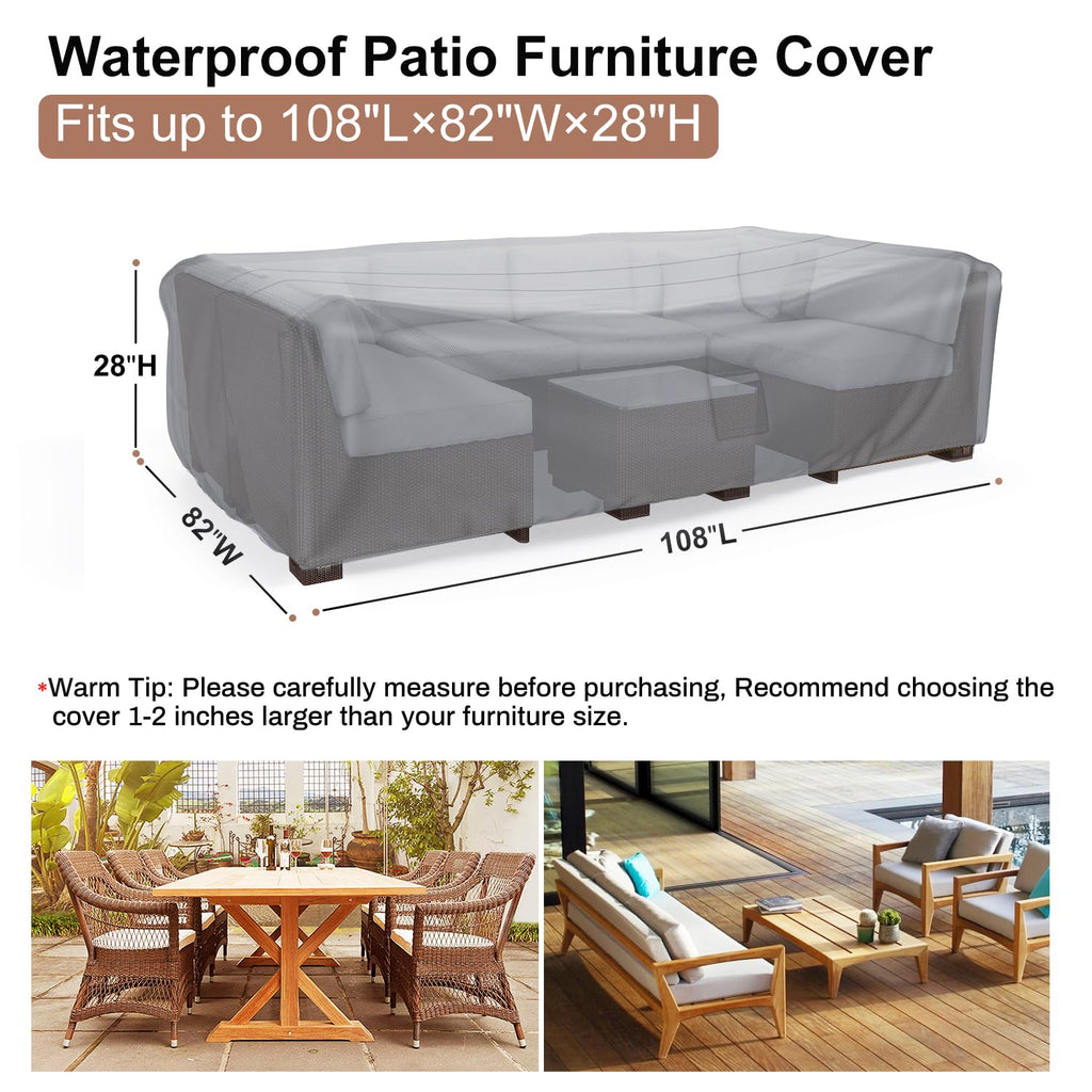 Mrrihand Heavy Duty Patio Furniture Covers, Outdoor Furniture Covers Waterproof Sectional Sofa Set , Patio Table And Chair Set Cover 108'L×82'W×28'H,Grey