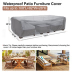 Mrrihand Heavy Duty Patio Furniture Covers, Outdoor Furniture Covers Waterproof Sectional Sofa Set , Patio Table And Chair Set Cover 108'L×82'W×28'H,Grey