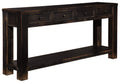 Signature Design by Ashley Gavelston Rustic Sofa Table with 4 Drawers and Lower Shelf, Weathered Black