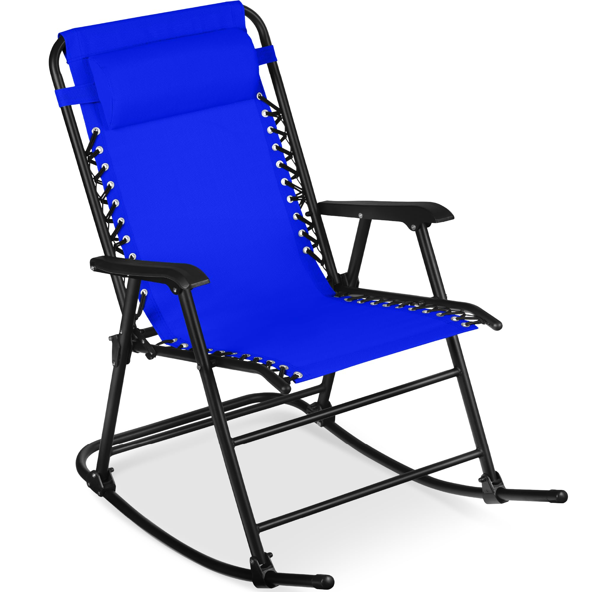 Best Choice Products Outdoor Folding Rocking Chair, Zero Gravity Lounge Chair, Patio Rocker w/Headrest Pillow - Cobalt Blue