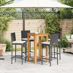 vidaXL 5-Piece Outdoor Patio Bar Set - Black PE Rattan Stools & Solid Acacia Wood Table with Cream White Cushions