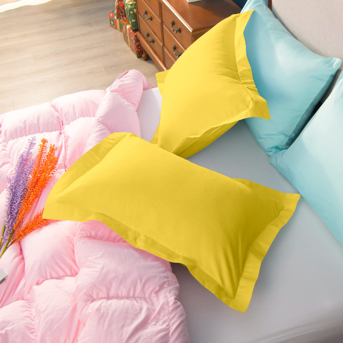 Ntbay 100% Brushed Microfiber King Pillow Shams Set Of 2, Super Soft And Cozy, Wrinkle, Fade, Stain Resistant 20X36 Inches Oxford Pillowcases, Yellow