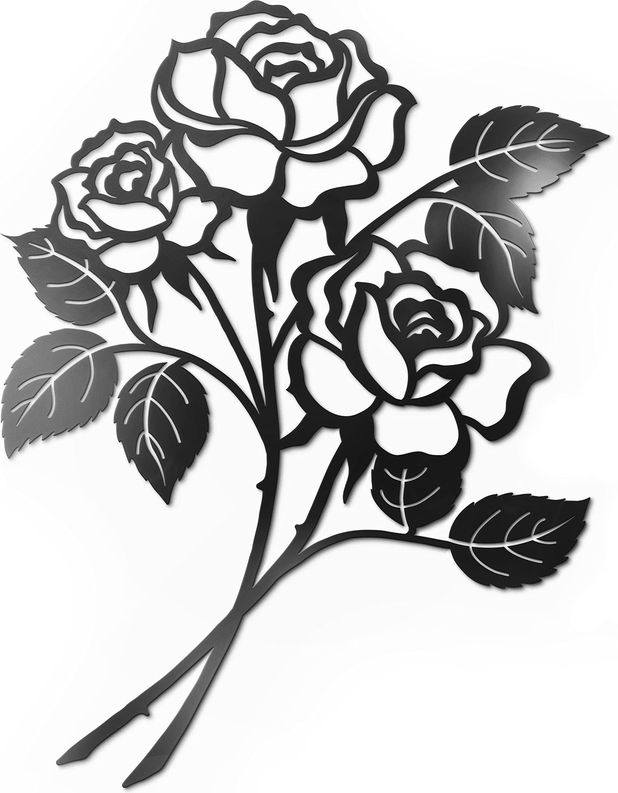 Vivegate Rose Wall Decor Black Metal Art - Rose Flower Wall Decor Black Metal Wall Decor for Living Room Giant Roses (Large - 17
